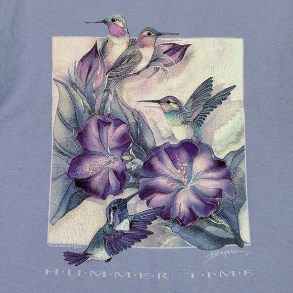 Polar Graphics Hummer Time Hummingbird Floral T-Shirt Purple Men’s M USA Art - Picture 2 of 7